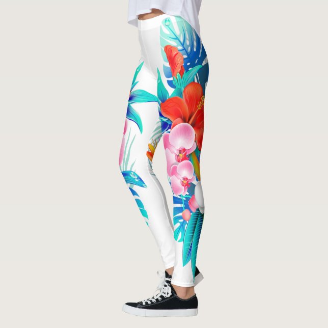 White with Tropical Flowers Leggings (Left)