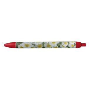 White with yellow heart Flowers Red Trim Pen