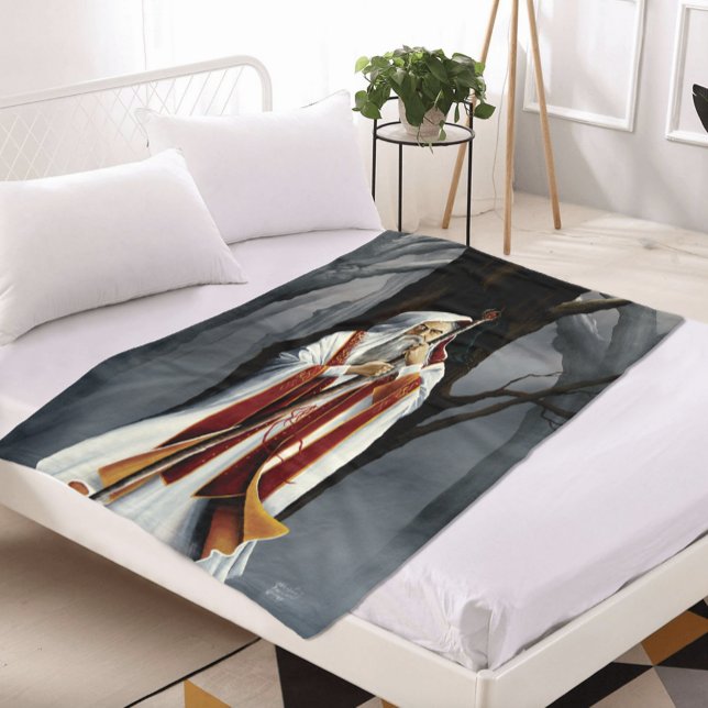 White Wizard Oak Tree Fantasy Fleece Blanket (Creator Uploaded)