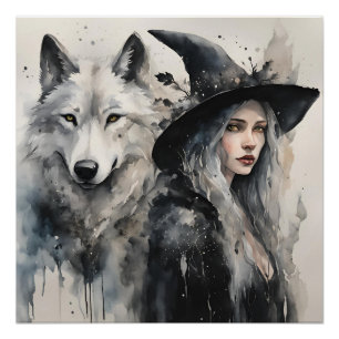 White Wolf and witch Poster