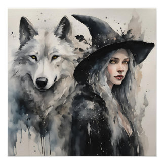 White Wolf and witch Poster