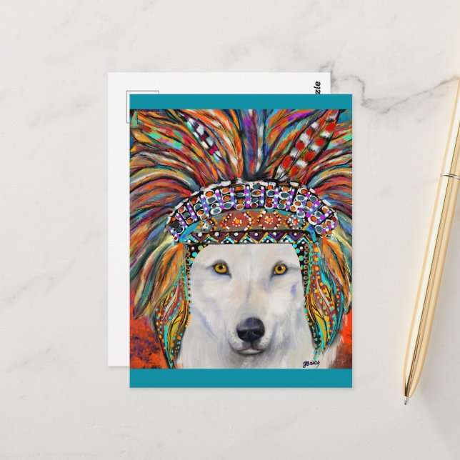 White Wolf Art Postcard (Front/Back In Situ)