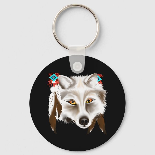 White Wolf Face Keychain (Front)