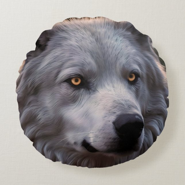 White Wolf Face, Round Cushion (Front)