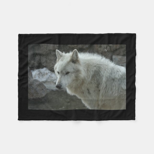 White Wolf Fleece Blanket (Front (Horizontal))