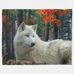 WHITE WOLF FLEECE BLANKET