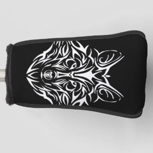 White Wolf Head on Black  Golf Head Cover