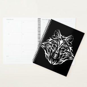 White Wolf Head on Black  Planner