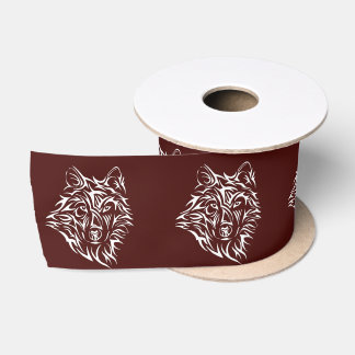 White Wolf Head on Blood Red Satin Ribbon