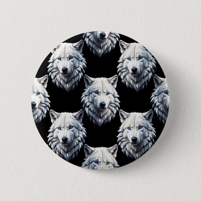 White Wolf Head Pattern Design  6 Cm Round Badge (Front)