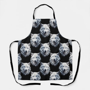 White Wolf Head Pattern Design Apron