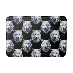 White Wolf Head Pattern Design Bath Mat