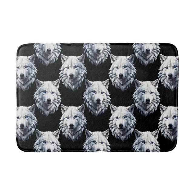 White Wolf Head Pattern Design  Bath Mat (Front)
