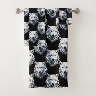 White Wolf Head Pattern Design  Bath Towel Set