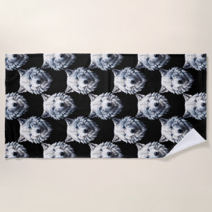 White Wolf Head Pattern Design Beach Towel