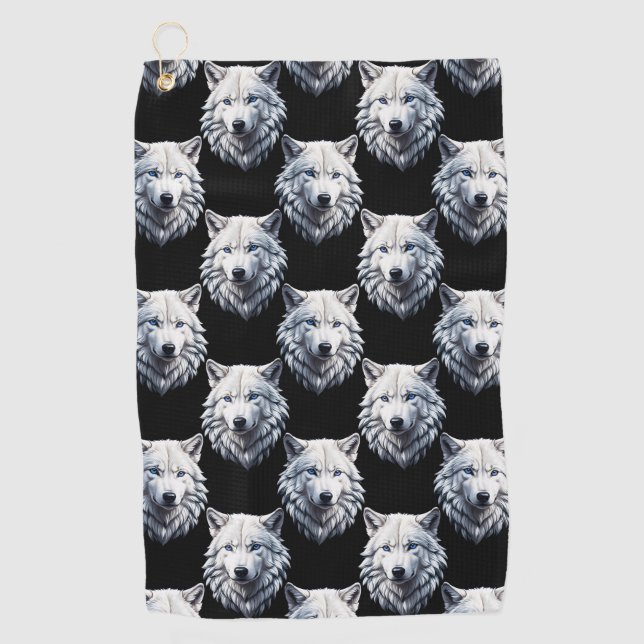 White Wolf Head Pattern Design  Golf Towel (Front)