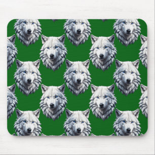 White Wolf Head Pattern Design Green Mouse Pad