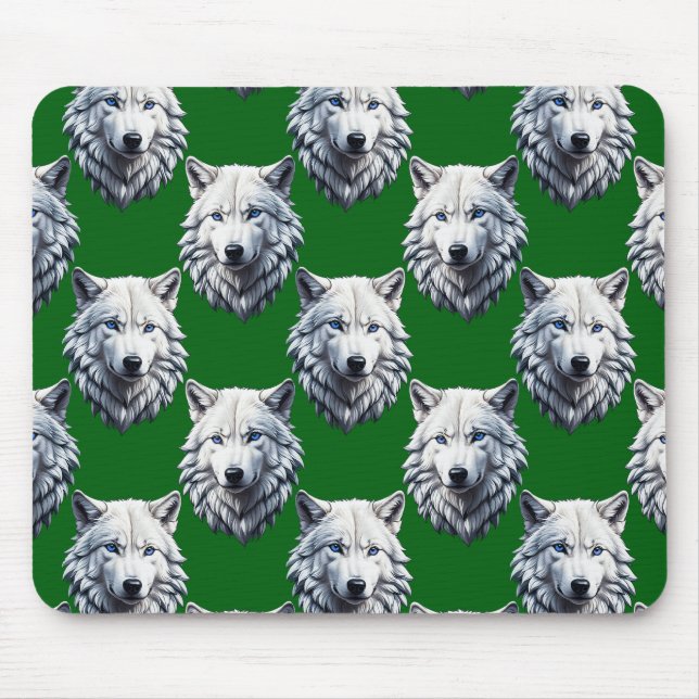 White Wolf Head Pattern Design Green  Mouse Pad (Front)