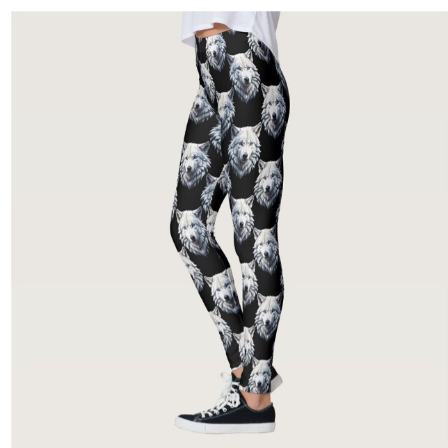 White Wolf Head Pattern Design  Leggings (Creator Uploaded)