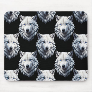 White Wolf Head Pattern Design  Mouse Pad