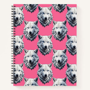 White Wolf Head Pattern Design Pink Notebook