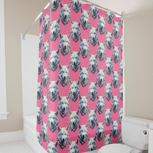 White Wolf Head Pattern Design Pink Shower Curtain