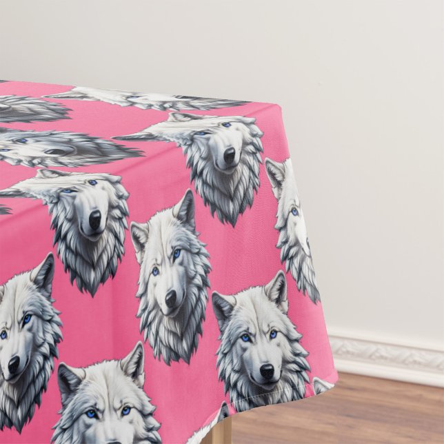 White Wolf Head Pattern Design Pink  Tablecloth (Creator Uploaded)