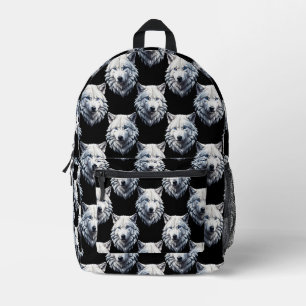 White Wolf Head Pattern Design  Printed Backpack