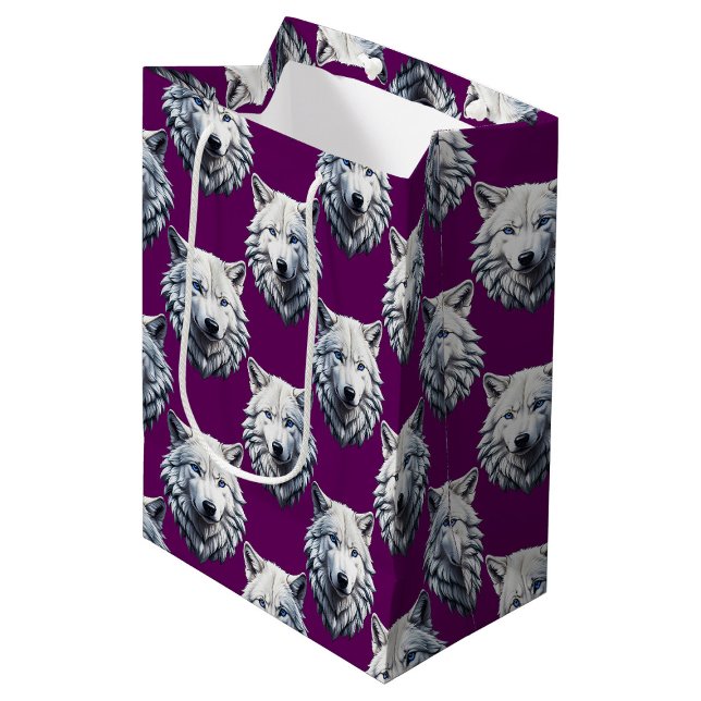 White Wolf Head Pattern Design Purple  Medium Gift Bag (Creator Uploaded)