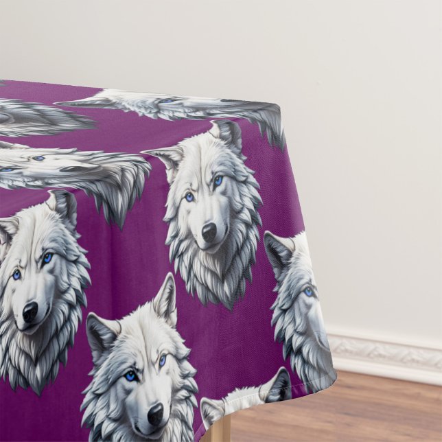 White Wolf Head Pattern Design Purple  Tablecloth (Creator Uploaded)