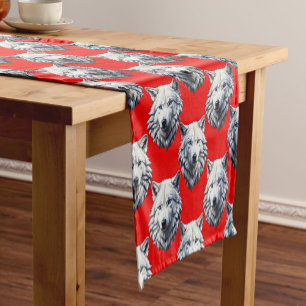 White Wolf Head Pattern Design - Red  Short Table Runner