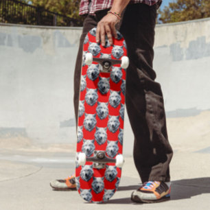 White Wolf Head Pattern Design - Red Skateboard