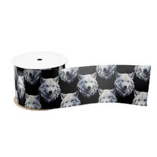 White Wolf Head Pattern Design  Satin Ribbon