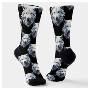 White Wolf Head Pattern Design Socks