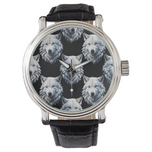 White Wolf Head Pattern Design Watch
