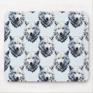 White Wolf Head Pattern Design - White  Mouse Pad
