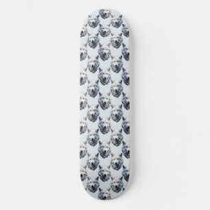 White Wolf Head Pattern Design - White Skateboard