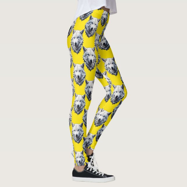 White Wolf Head Pattern Design Yellow  Leggings (Creator Uploaded)