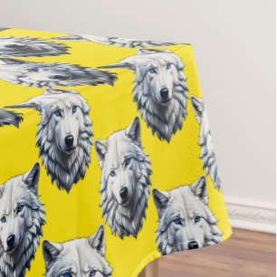 White Wolf Head Pattern Design Yellow  Tablecloth