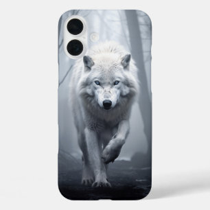 White Wolf in Foggy Forest iPhone 16 Plus Case