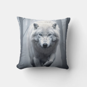 White Wolf in Foggy Forest Cushion