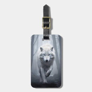 White Wolf in Foggy Forest Luggage Tag