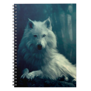 White wolf in the night forest notebook