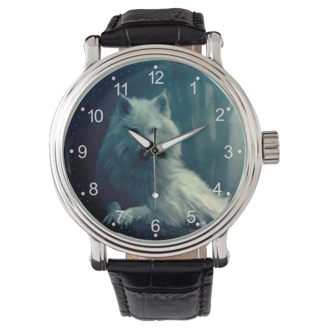 White wolf in the night forest watch (Front)