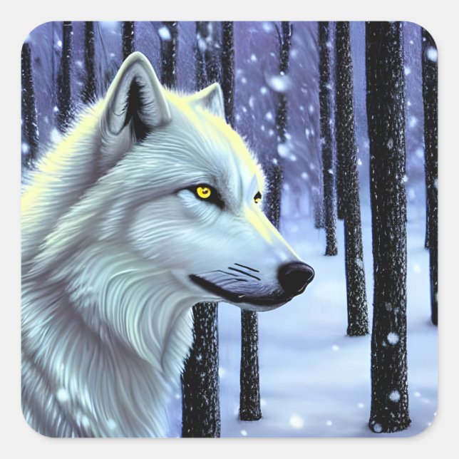 White Wolf in the Snow  Square Sticker (Front)