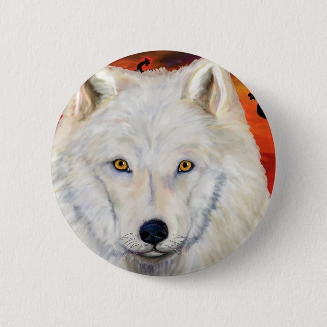 White  Wolf  Kokopelli 6 Cm Round Badge (Front)
