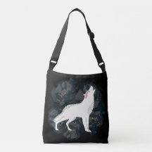 White Wolf on Circle of Black Roses Crossbody