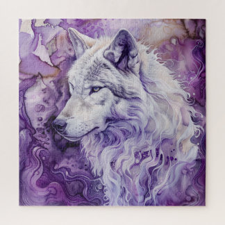 White Wolf on Purple Abstract Jigsaw Puzzle