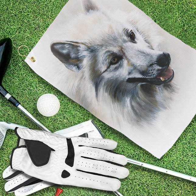 White Wolf Portrait Golf Towel (Creator Uploaded)