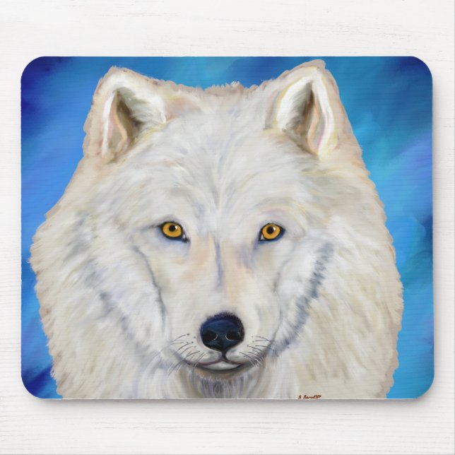 White Wolf Portrait Mouse Pad (Front)
